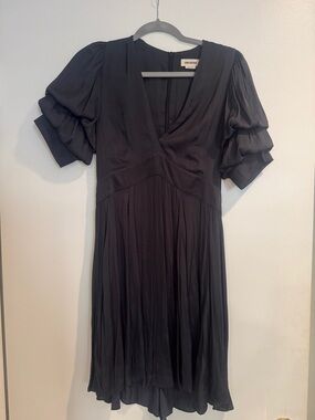 Zadig & Voltaire Black Pleated V-Neck Midi Dress